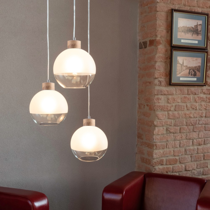 Lampadario a sospensione con filo LINEA 3xE27/60W/230V quercia