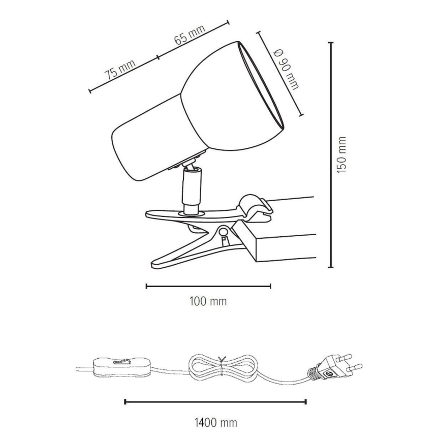 Lampada con morsetto SVENDA 1xE27/60W/230V - certificato FSC