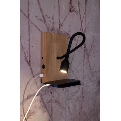 Wandleuchte LECTOR LED/2,5W/230V USB Eiche – FSC-zertifiziert