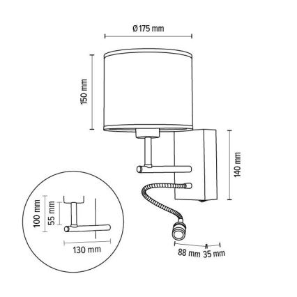 Luminaire flexible BOHO 1xE27/25W + LED/1W/230V chêne