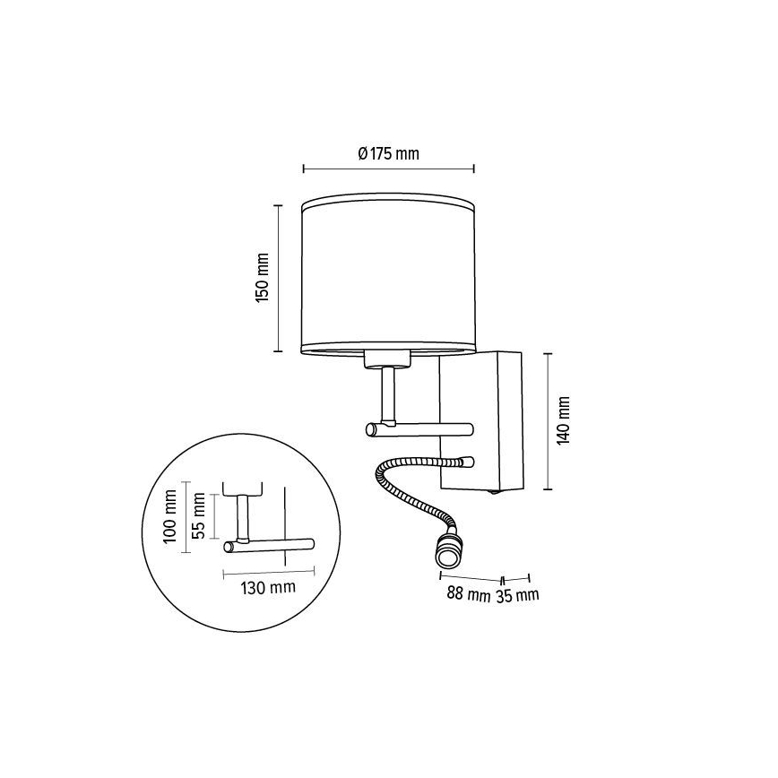 Luminaire flexible BOHO 1xE27/25W + LED/1W/230V chêne
