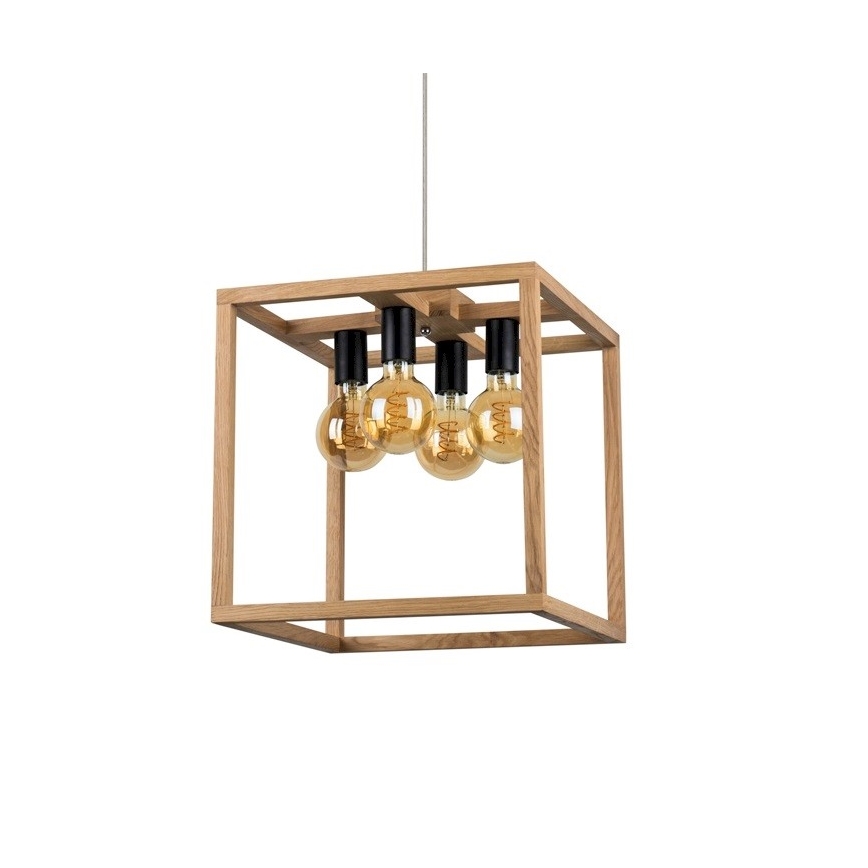 Lampadario a sospensione con filo KAGO 4xE27/60W/230V quercia