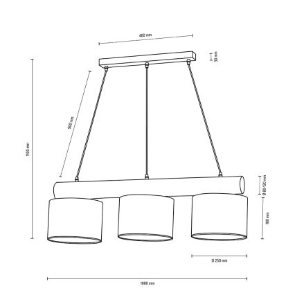 Lampadario a sospensione con filo PINO MIX 3xE27/40W/230V pino