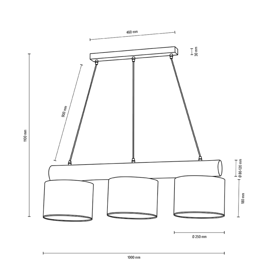 Lampadario a sospensione con filo PINO MIX 3xE27/40W/230V pino
