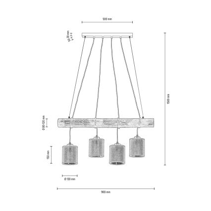 Lampadario a sospensione con filo NEGRO 4xE27/25W/230V pino