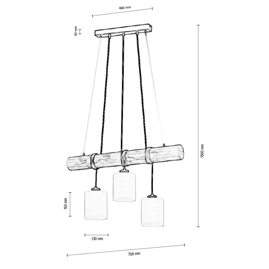 Hängeleuchte TRENO an Kabel, 3x E27/25W, 230V, Kiefernholz