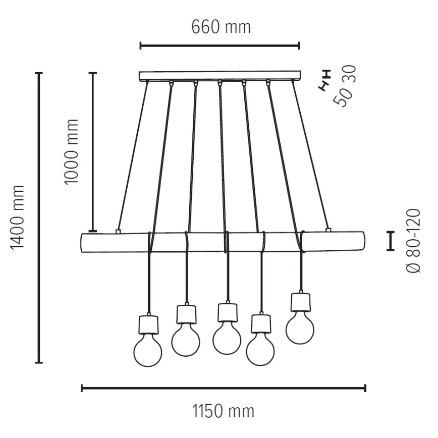 Suspension filaire TRABO 5xE27/60W/230V pin