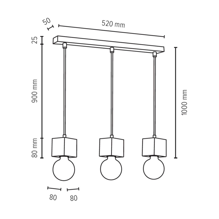 Lampadario a sospensione con filo TRONGO ROUND 3xE27/60W/230V - certificato FSC