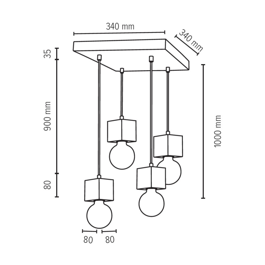 Suspension filaire TRONGO 4xE27/60W/230V chêne - certifié FSC
