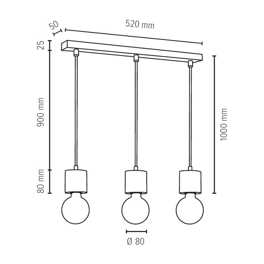 Lampadario a sospensione con filo PINO 3xE27/60W/230V - certificato FSC