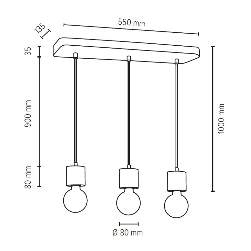 Lampadario a sospensione con filo STRONG 3xE27/60W/230V - certificato FSC