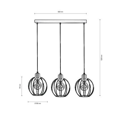 Lampadario a sospensione con filo BERIS 3xE27/60W/230V quercia
