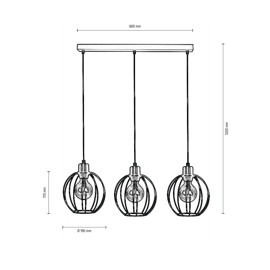 Lampadario a sospensione con filo BERIS 3xE27/60W/230V quercia