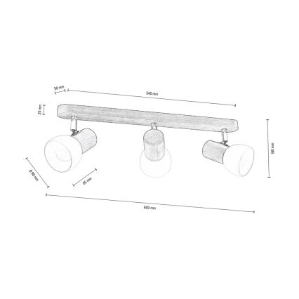 Faretto da binario NEL 3xE27/15W/230V noce - certificato FSC