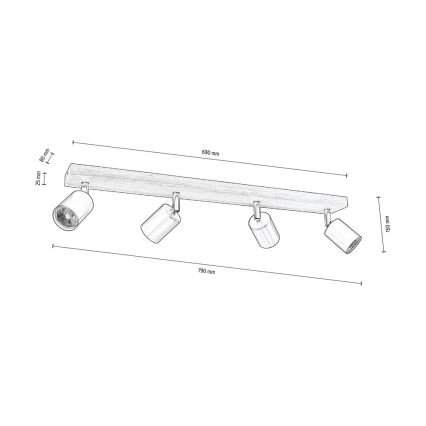 Deckenstrahler MANARA 4xGU10/5W/230V Kiefer