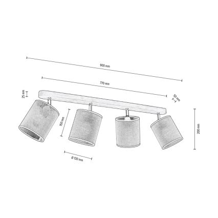 Faretto da binario NEGRO 4xE27/25W/230V noce - certificato FSC