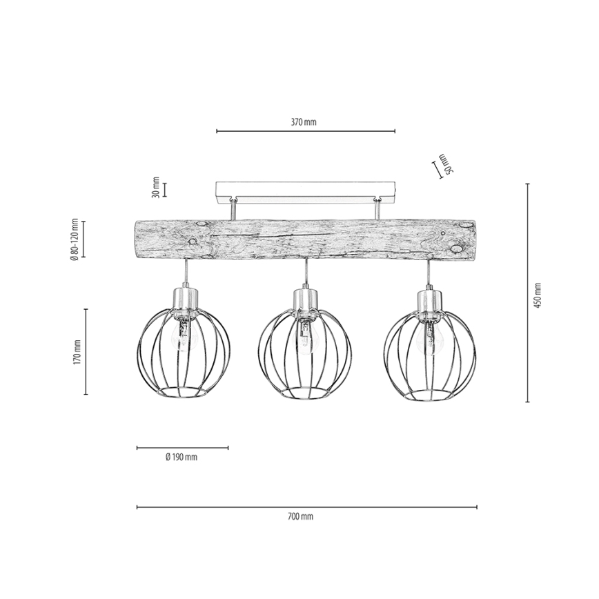 Lampadario a plafone BERIS 3xE27/25W/230V pino