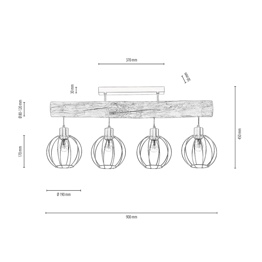 Lampadario a plafone BERIS 4xE27/25W/230V pino