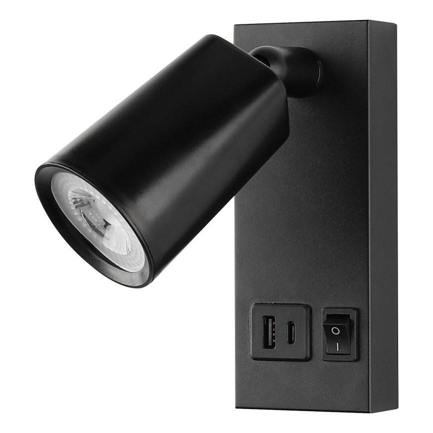 Spot mural avec USB CHARGE LED/5W/230V noir