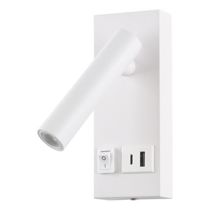 Spot mural avec USB LED/2W/230V blanc