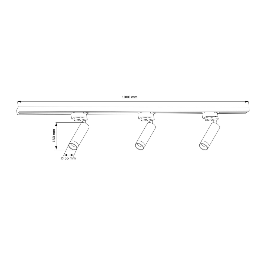 Spot pour système de rail FADO 3xGU10/10W/230V + 1 m système de rail noir
