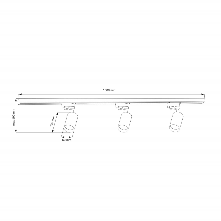 Spot pour système de rail MARIBEL 3xGU10/10W/230V +1 m système de rail doré