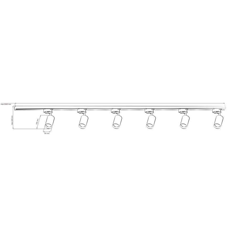 Spot pour système de rail PARIS 6xGU10/10W/230V + 2x1 m rail système noir