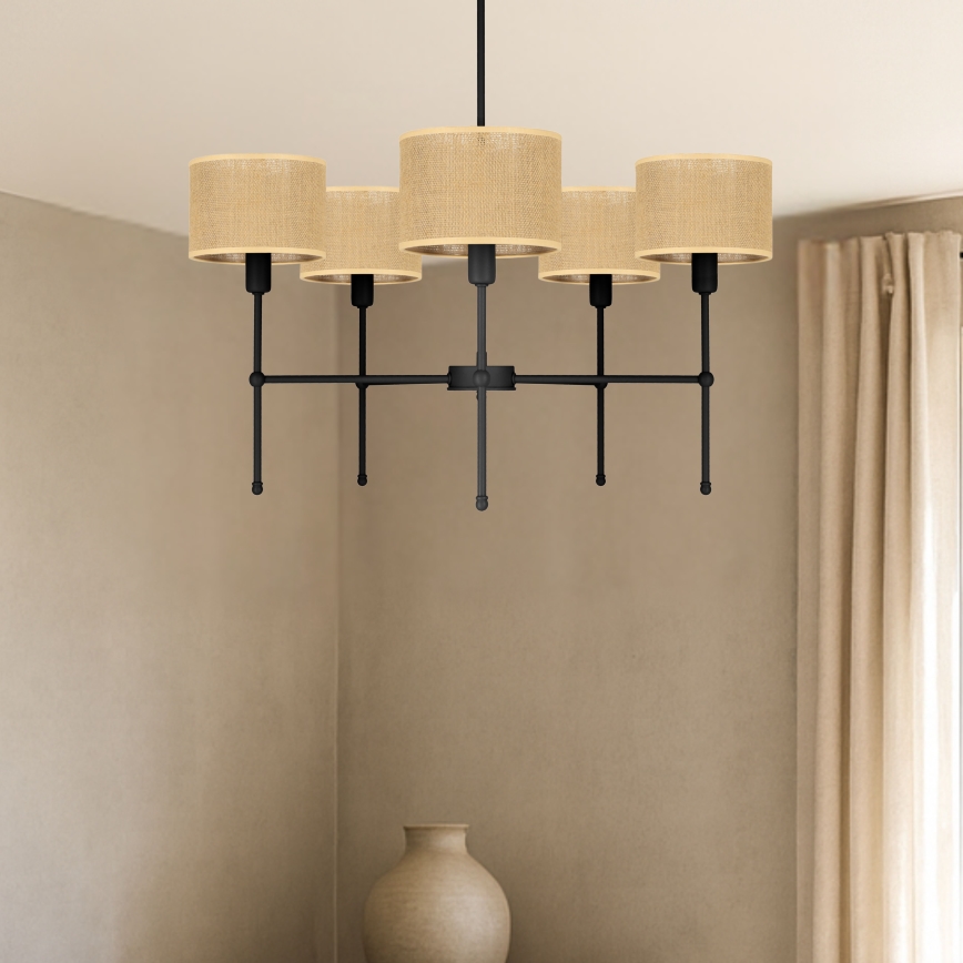 Stangen-Deckenleuchte MADELA 5xE14/40W/230V Jute/Schwarz
