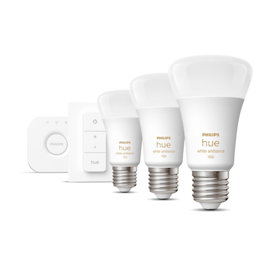 Starter kit Philips Hue White Ambiance 3xE27/11W 2200-6500K + Dispositivo di interconnessione e telecomando