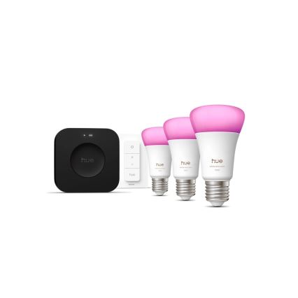Starter-Set Philips Hue WHITE AND COLOR AMBIANCE 3xE27/8,1W 1000-20000K + Hue Bridge und Dimmer Switch