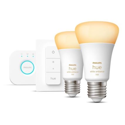 Starter-Set Philips Hue WHITE AMBIANCE 2xE27/8W/230V + Hue Bridge und Dimmschalter