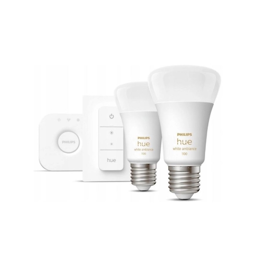 Starter-Set Philips Hue WHITE AMBIANCE 2xE27/8W/230V + Hue Bridge und Dimmschalter