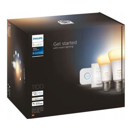 Starter-Set Philips Hue WHITE AMBIANCE 2xE27/8W/230V + Hue Bridge und Dimmschalter