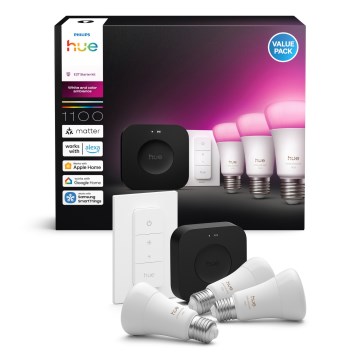 Starter-Set Philips Hue WHITE AND COLOR AMBIANCE 3xE27/8,1W 1000-20000K + Verbindungsgerät