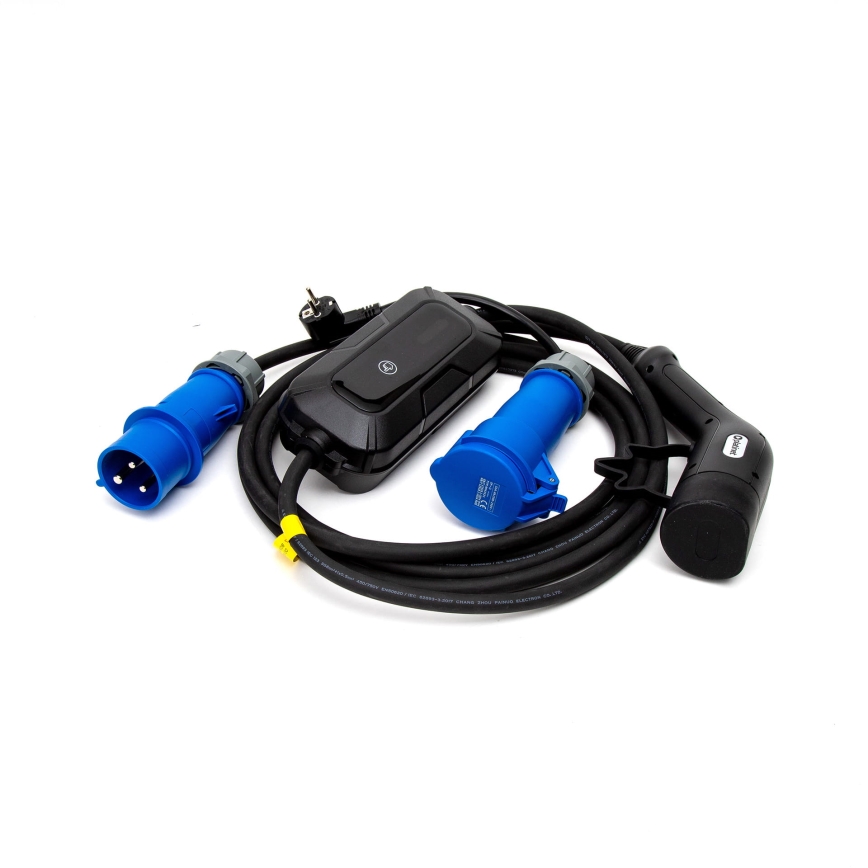 Station de charge de voyage pour voiture électrique EV/PHEV AC Type 2 32A/230V 7,4kW IP55 5m + Adaptateur 230V 3,7kW + étui