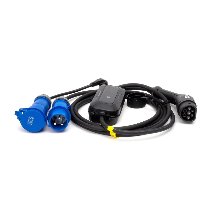 Station de charge de voyage pour voiture électrique EV/PHEV AC Type 2 32A/230V 7,4kW IP55 5m + Adaptateur 230V 3,7kW + étui