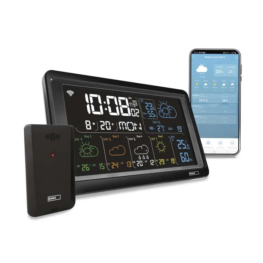 Station météo avec écran LCD GoSmart 5/230V Wi-Fi Tuya noir