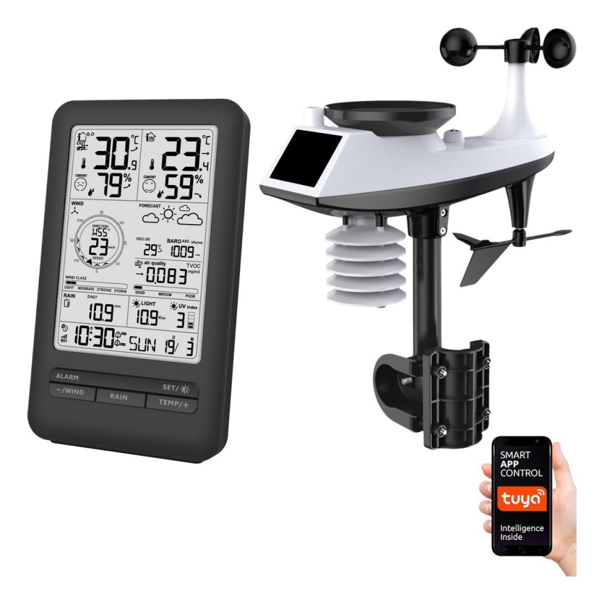 Station météo professionnelle avec écran LCD, alimentation 5V/2xAA + 3xAA + 2xAA, Wi-Fi Tuya
