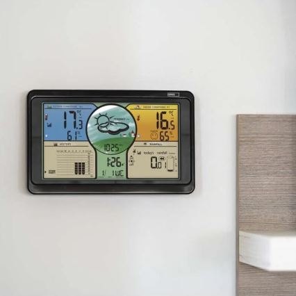 Station météo sans fil avec écran LCD couleur et pluviomètre 3xAAA noir