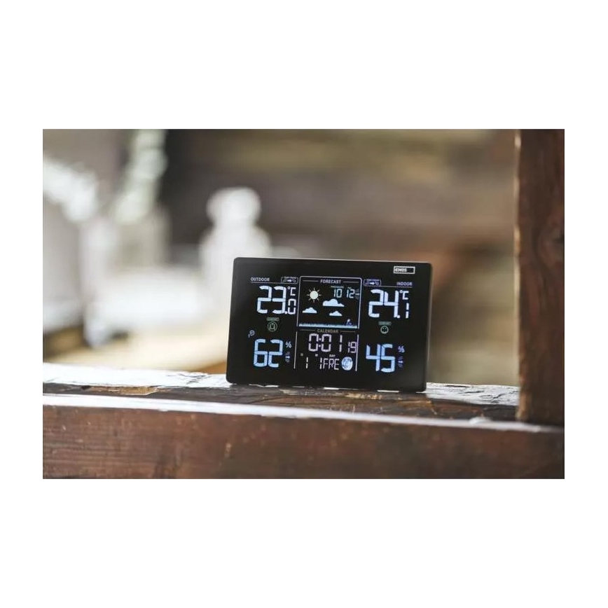 Station météo sans fil avec un réveil 3xAAA noir