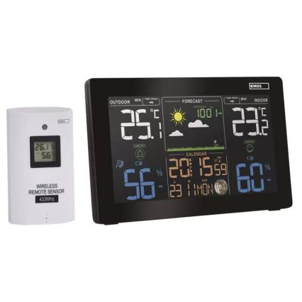 Station météo sans fil avec un réveil 3xAAA noir