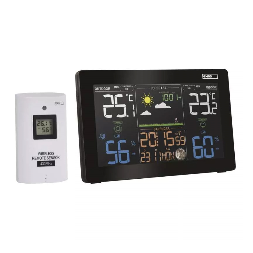 Station météo sans fil avec un réveil 3xAAA noir