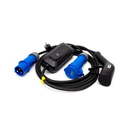 Stazione di ricarica da viaggio per auto elettriche EV/PHEV AC Tipo 2 32A/230V 7,4kW IP55 5m + adattatore 230V 3,7kW + custodia