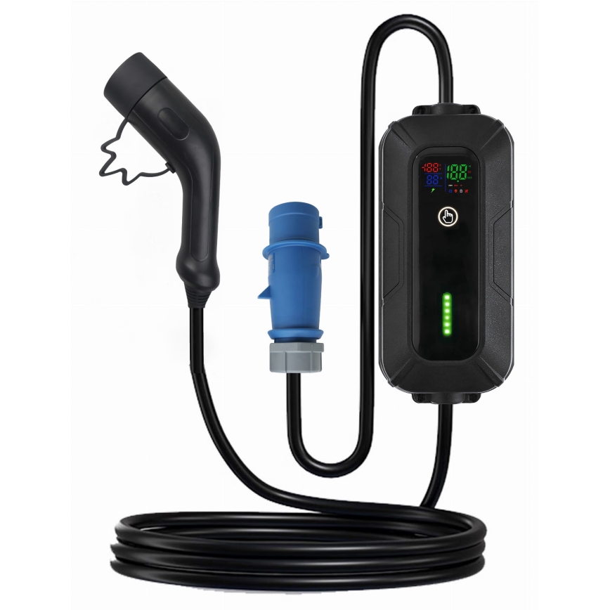 Stazione di ricarica da viaggio per auto elettriche EV/PHEV AC Tipo 2 32A/230V 7,4kW IP55 5m + adattatore 230V 3,7kW + custodia