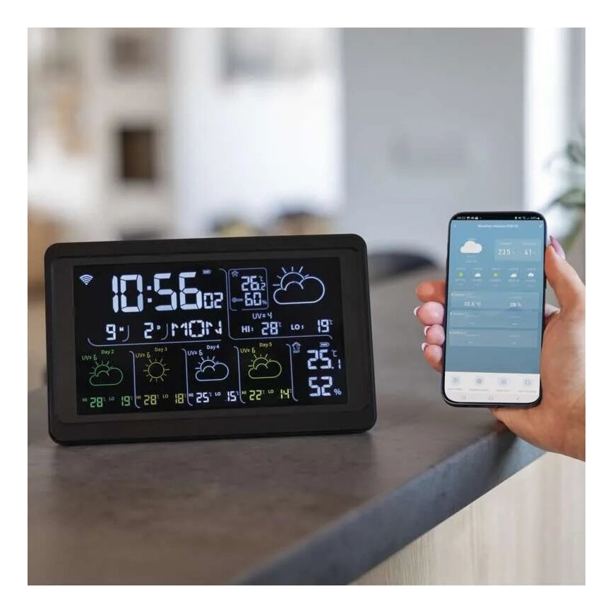 Stazione meteo con display LCD GoSmart 5/230V Wi-Fi Tuya nero