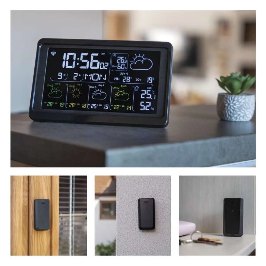 Stazione meteo con display LCD GoSmart 5/230V Wi-Fi Tuya nero