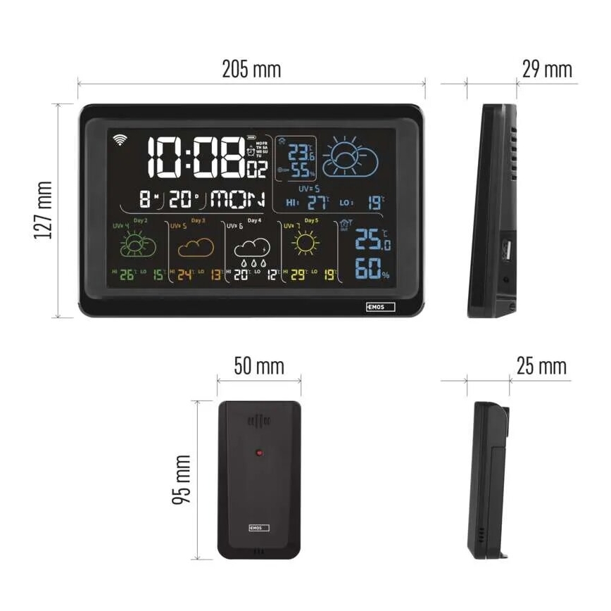 Stazione meteo con display LCD GoSmart 5/230V Wi-Fi Tuya nero