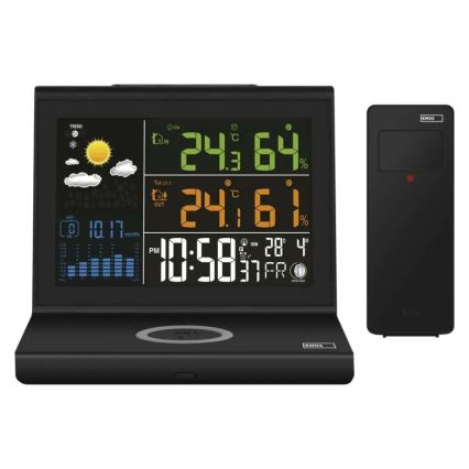 Stazione meteo con ricarica wireless 5V 2xAA + 2xAAA nera