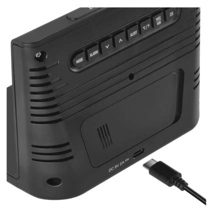 Stazione meteo con ricarica wireless 5V 2xAA + 2xAAA nera