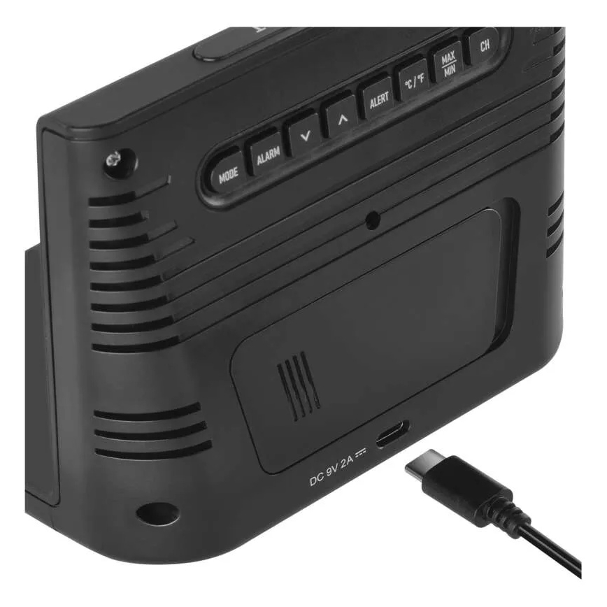 Stazione meteo con ricarica wireless 5V 2xAA + 2xAAA nera